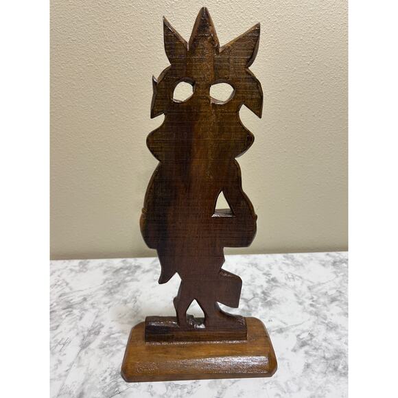 Vintage Hand Carved Teak Wooden Statue Indonesian Dancer Kendang Drum Folklore - Picture 5 of 6